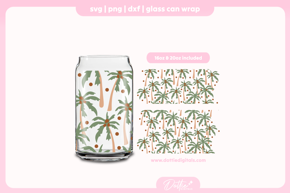 Palm Trees 16oz & 20oz Libbey Glass Can Bundle SVG PNG