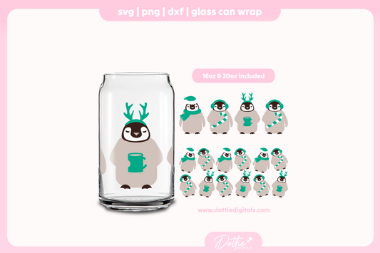 Christmas Penguins 16oz & 20oz Libbey Glass Can Bundle SVG PNG