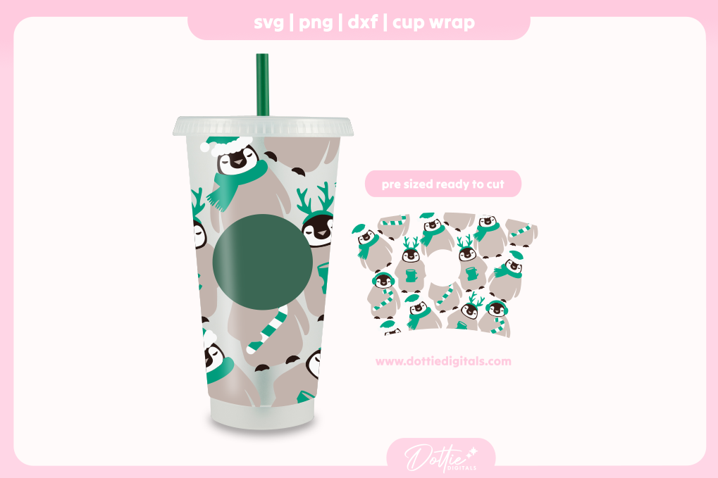 Cute Winter Penguins 24oz Starbucks Cold Cup SVG PNG