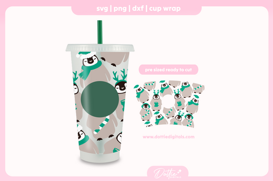 Cute Winter Penguins 24oz Starbucks Cold Cup SVG PNG