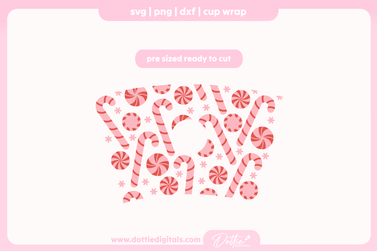 Xmas Pink Peppermints Candy Canes 24oz Starbucks Cold Cup SVG PNG