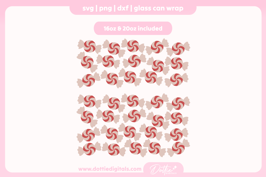 Peppermint Candy 16oz & 20oz Libbey Glass Can Bundle SVG PNG