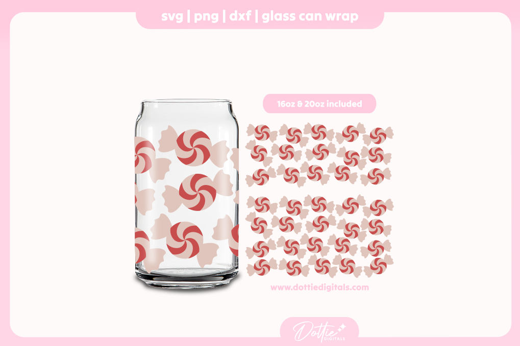 Peppermint Candy 16oz & 20oz Libbey Glass Can Bundle SVG PNG