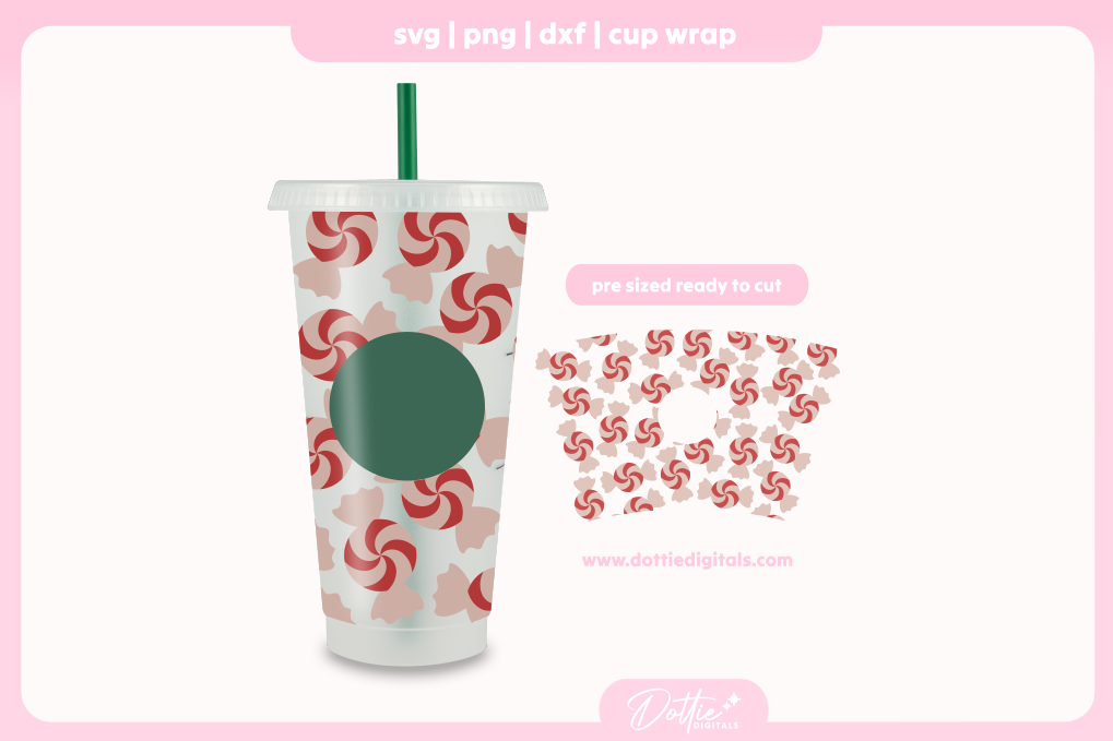 Peppermint Candy 24oz Starbucks Cold Cup SVG PNG