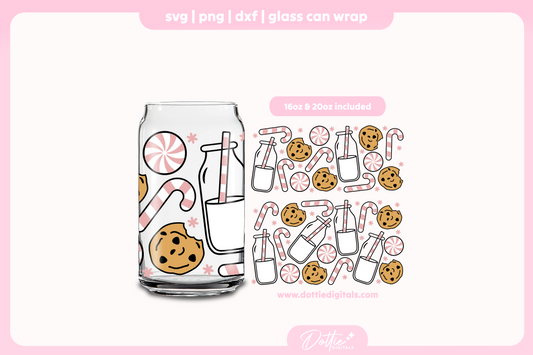 Christmas Milk And Cookies 16oz & 20oz Libbey Glass Can Bundle SVG PNG