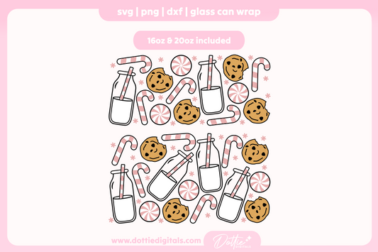 Christmas Milk And Cookies 16oz & 20oz Libbey Glass Can Bundle SVG PNG