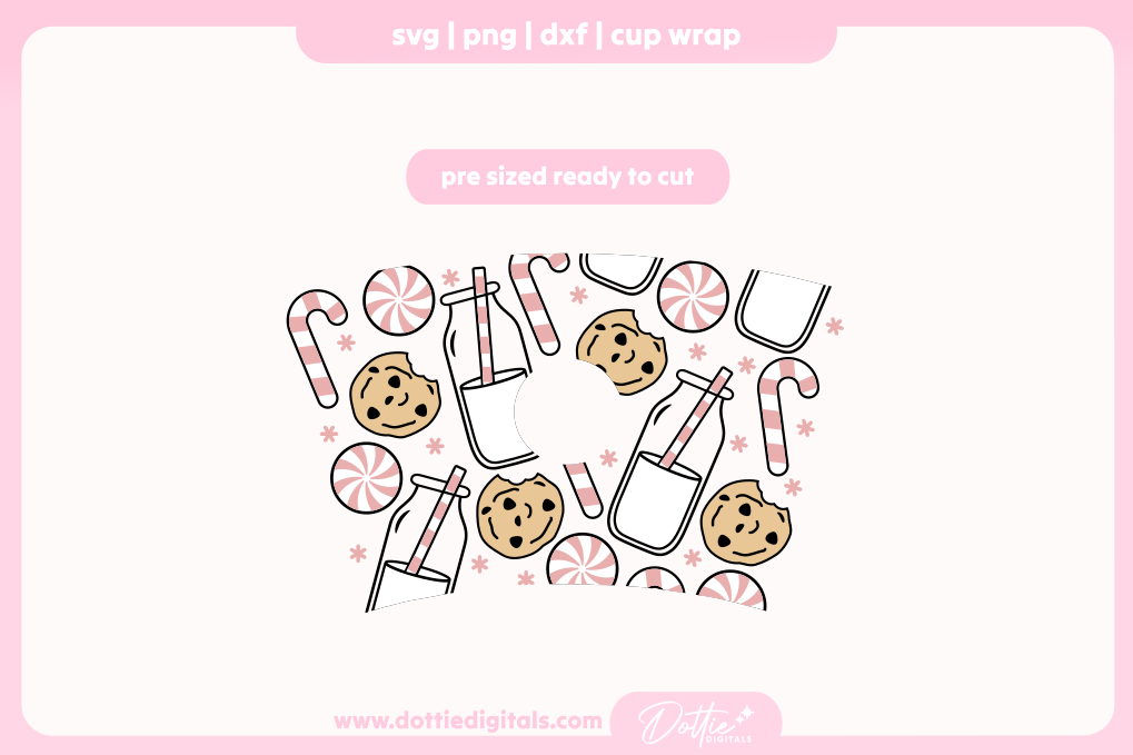 Christmas Milk And Cookies Pink Design Festive Holiday 24oz Starbucks Cold Cup SVG PNG