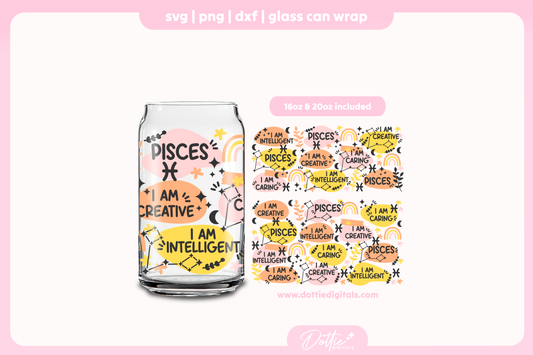 Pisces Star Sign Affirmations 16oz & 20oz Libbey Glass Can Bundle SVG PNG