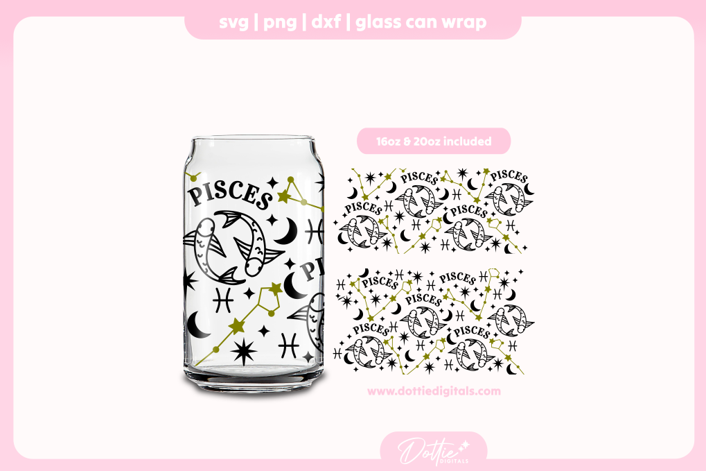 Pisces 16oz & 20oz Libbey Glass Can Bundle SVG PNG