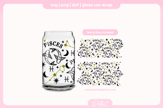 Pisces 16oz & 20oz Libbey Glass Can Bundle SVG PNG