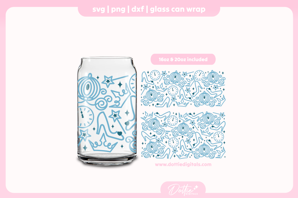 Fairytale Princess 16oz & 20oz Libbey Glass Can Bundle SVG PNG