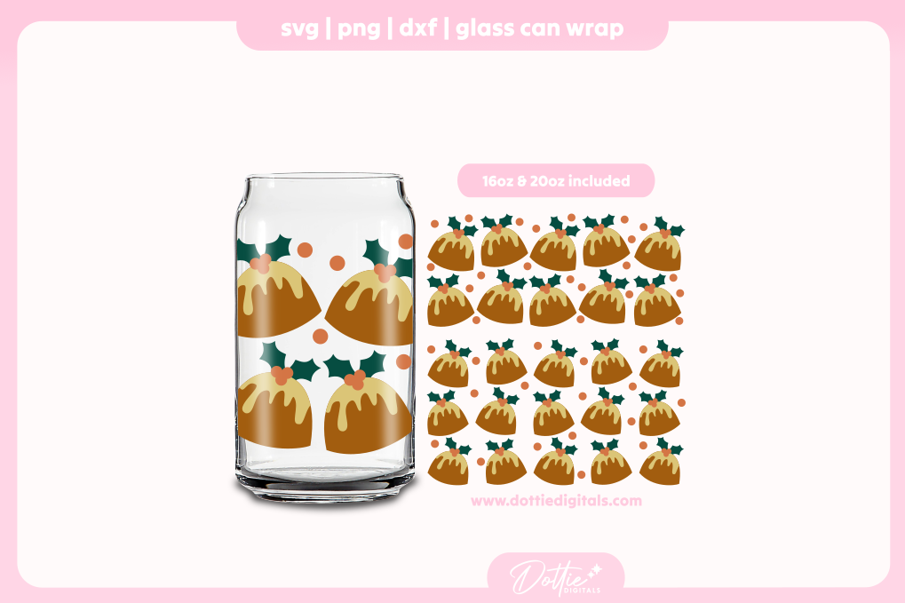 Christmas Puddings 16oz & 20oz Libbey Glass Can Bundle SVG PNG