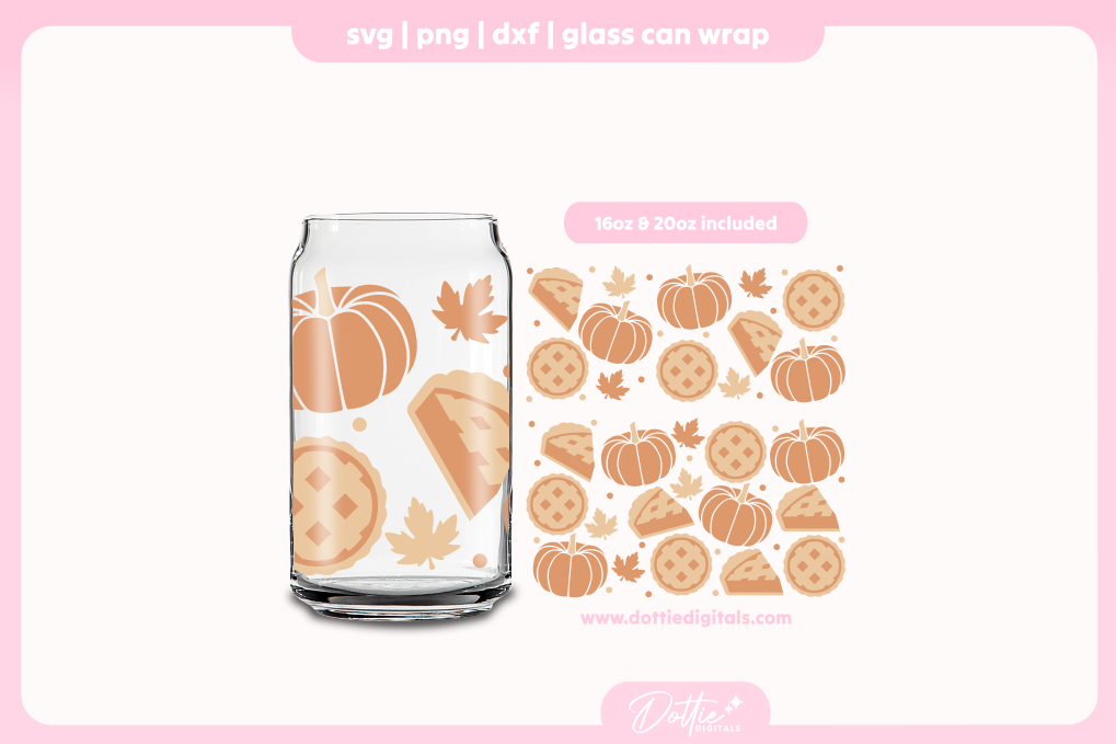 Autumn Pumpkin Pie 16oz & 20oz Libbey Glass Can Bundle SVG PNG