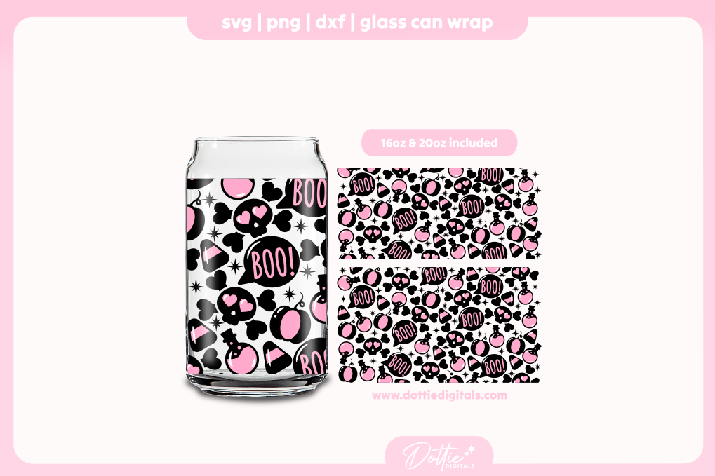 Halloween Pink Punk 16oz & 20oz Libbey Glass Can Bundle SVG PNG