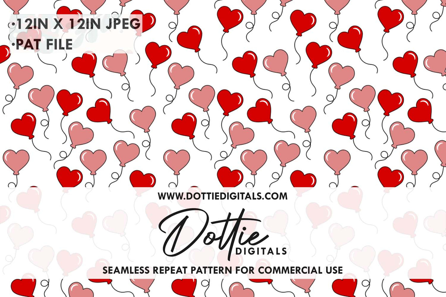 Pink Red Loveheart Balloons Repeat Seamless Pattern