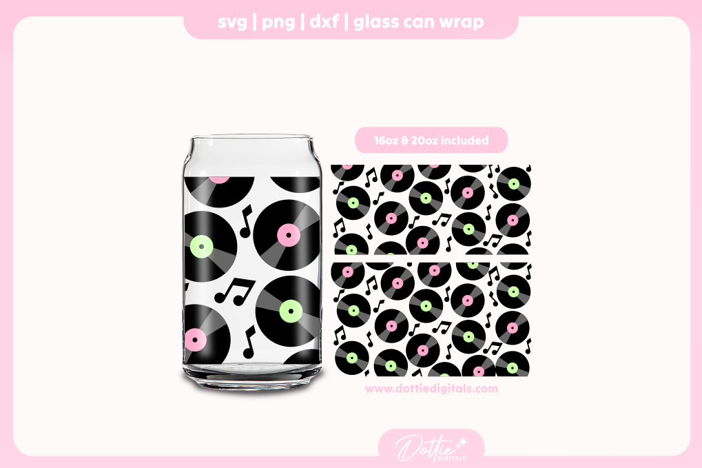 Vinyl Records 16oz & 20oz Libbey Glass Can Bundle SVG PNG