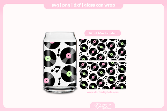 Vinyl Records 16oz & 20oz Libbey Glass Can Bundle SVG PNG