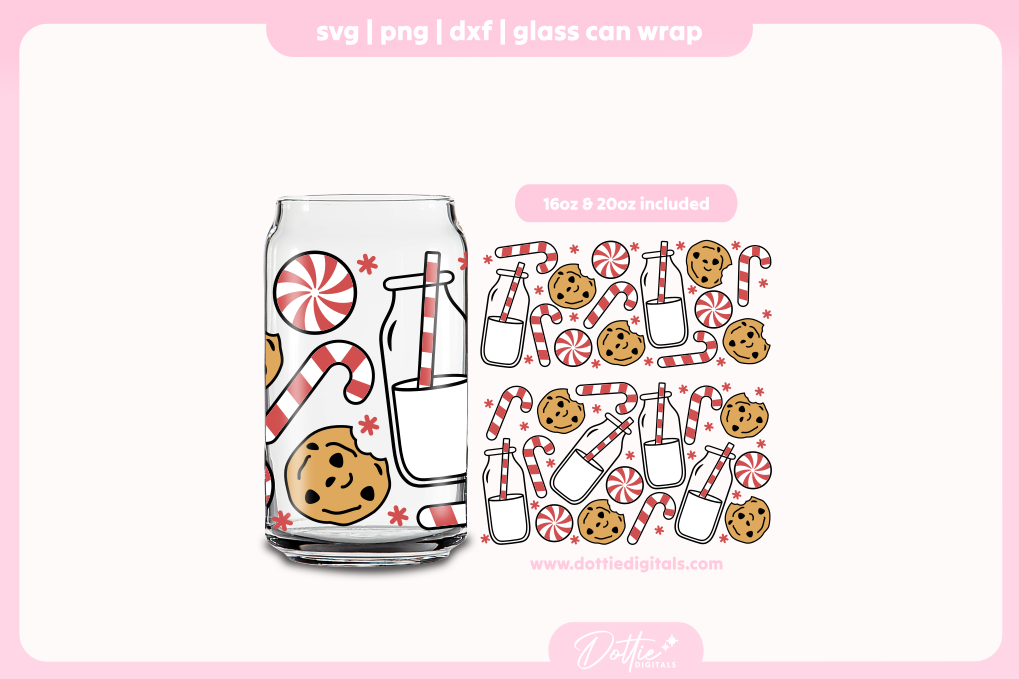 Red Design Christmas Milk And Cookies 16oz & 20oz Libbey Glass Can Bundle SVG PNG