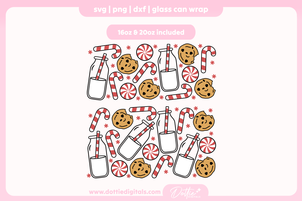 Red Design Christmas Milk And Cookies 16oz & 20oz Libbey Glass Can Bundle SVG PNG