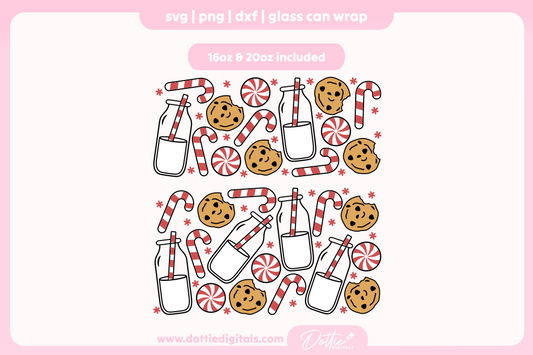 Red Design Christmas Milk And Cookies 16oz & 20oz Libbey Glass Can Bundle SVG PNG