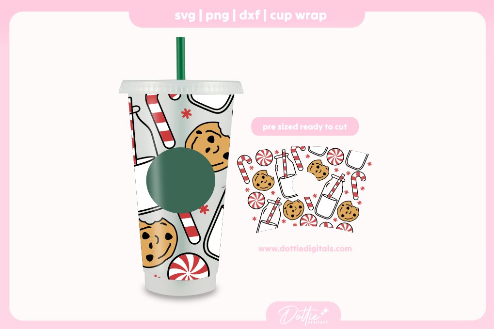 Red Design Christmas Milk n Cookies Festive Holiday 24oz Starbucks Cold Cup SVG PNG