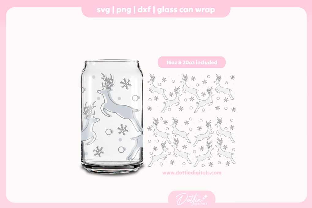 Winter Reindeers 16oz & 20oz Libbey Glass Can Bundle SVG PNG