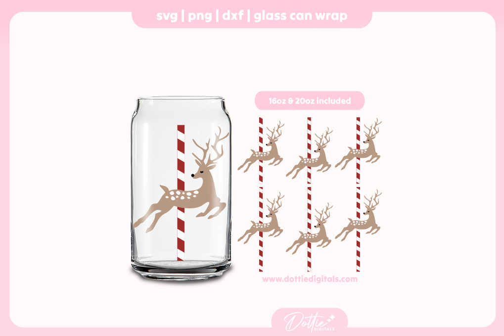 Christmas Reindeers 16oz & 20oz Libbey Glass Can Bundle SVG PNG