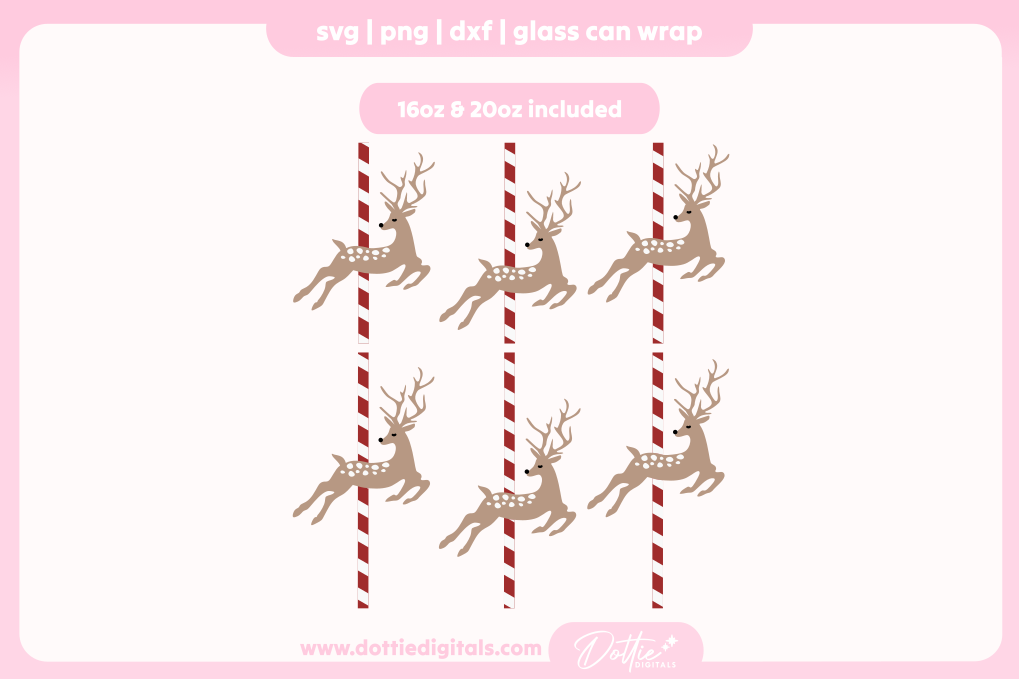 Christmas Reindeers 16oz & 20oz Libbey Glass Can Bundle SVG PNG