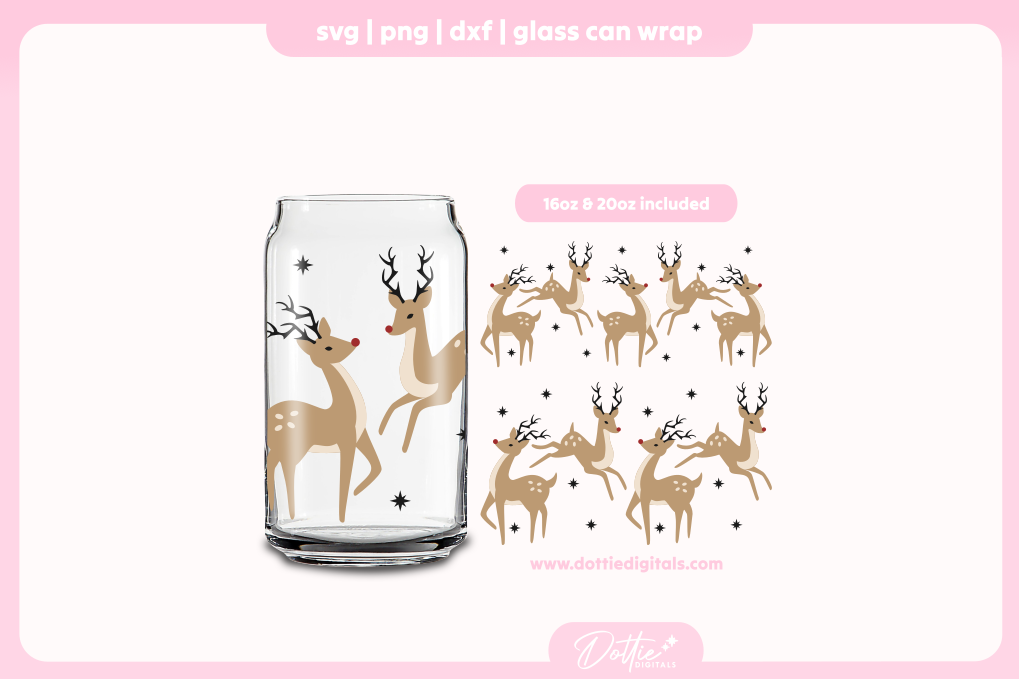 Christmas Reindeer 16oz & 20oz Libbey Glass Can Bundle SVG PNG