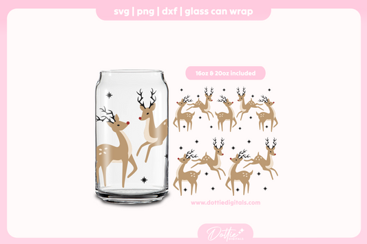 Christmas Reindeer 16oz & 20oz Libbey Glass Can Bundle SVG PNG