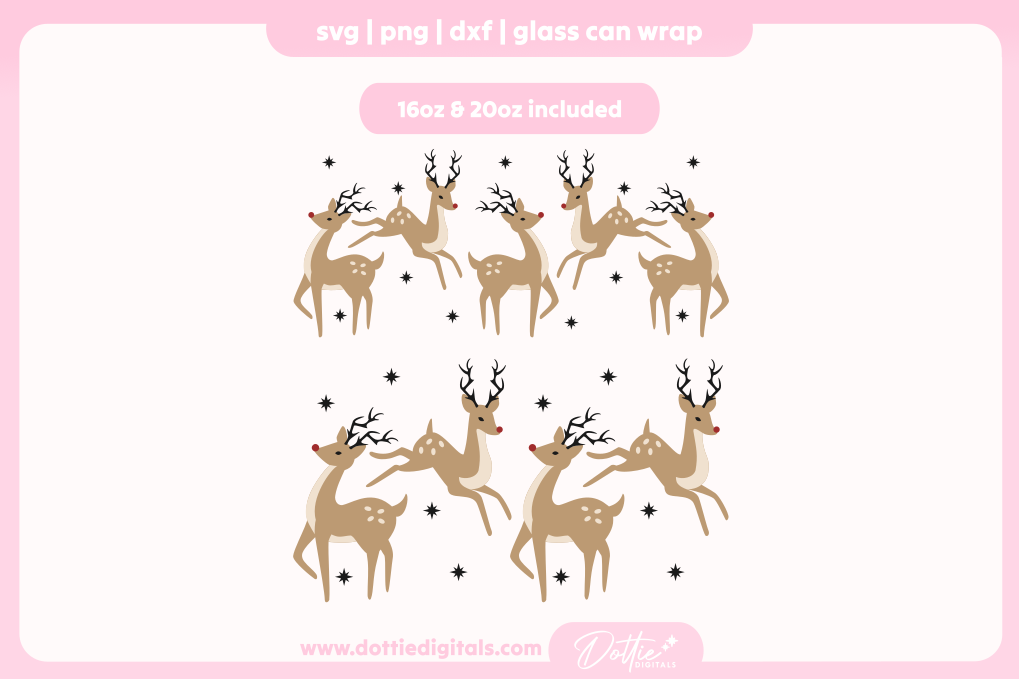 Christmas Reindeer 16oz & 20oz Libbey Glass Can Bundle SVG PNG