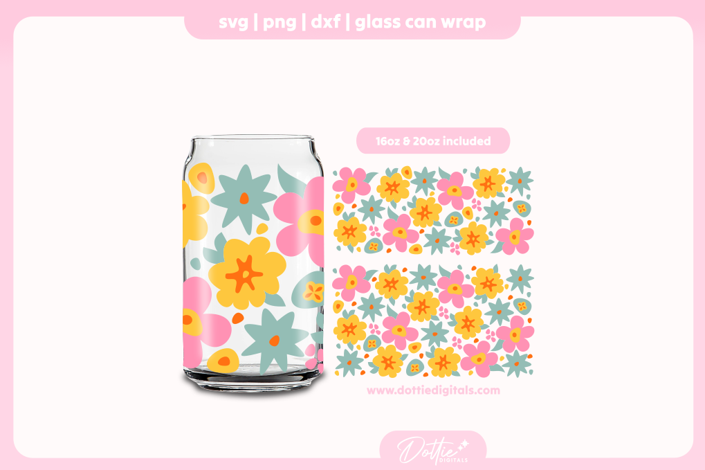Retro Floral 16oz & 20oz Libbey Glass Can Bundle SVG PNG