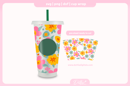 Retro Floral 24oz Starbucks Cold Cup SVG PNG