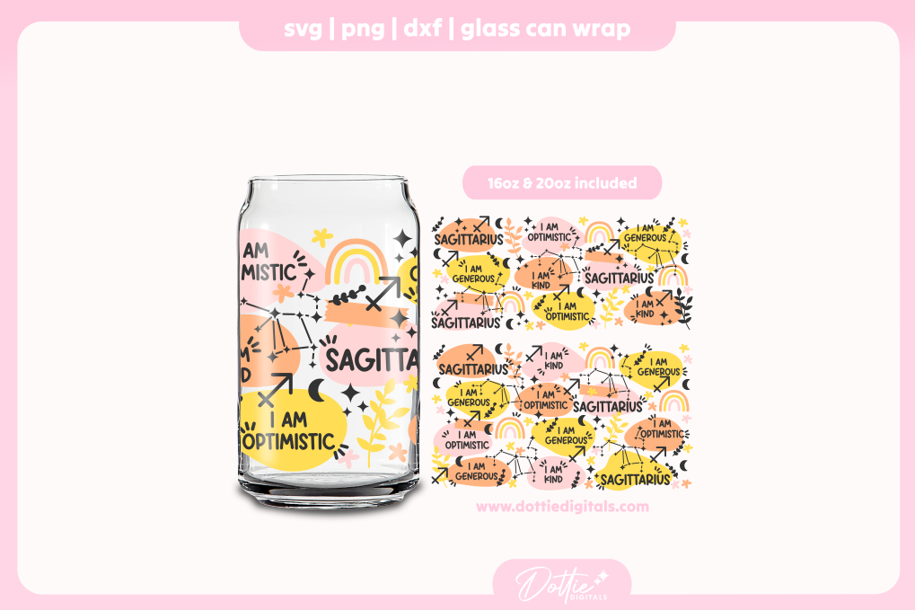 Sagittarius Star Sign Affirmations 16oz & 20oz Libbey Glass Can Bundle SVG PNG