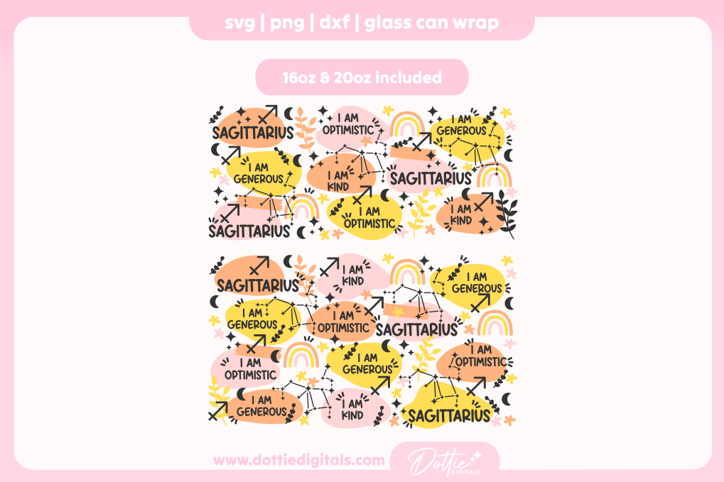 Sagittarius Star Sign Affirmations 16oz & 20oz Libbey Glass Can Bundle SVG PNG