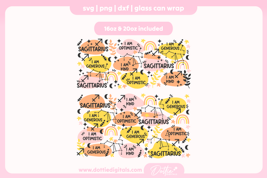 Sagittarius Star Sign Affirmations 16oz & 20oz Libbey Glass Can Bundle SVG PNG