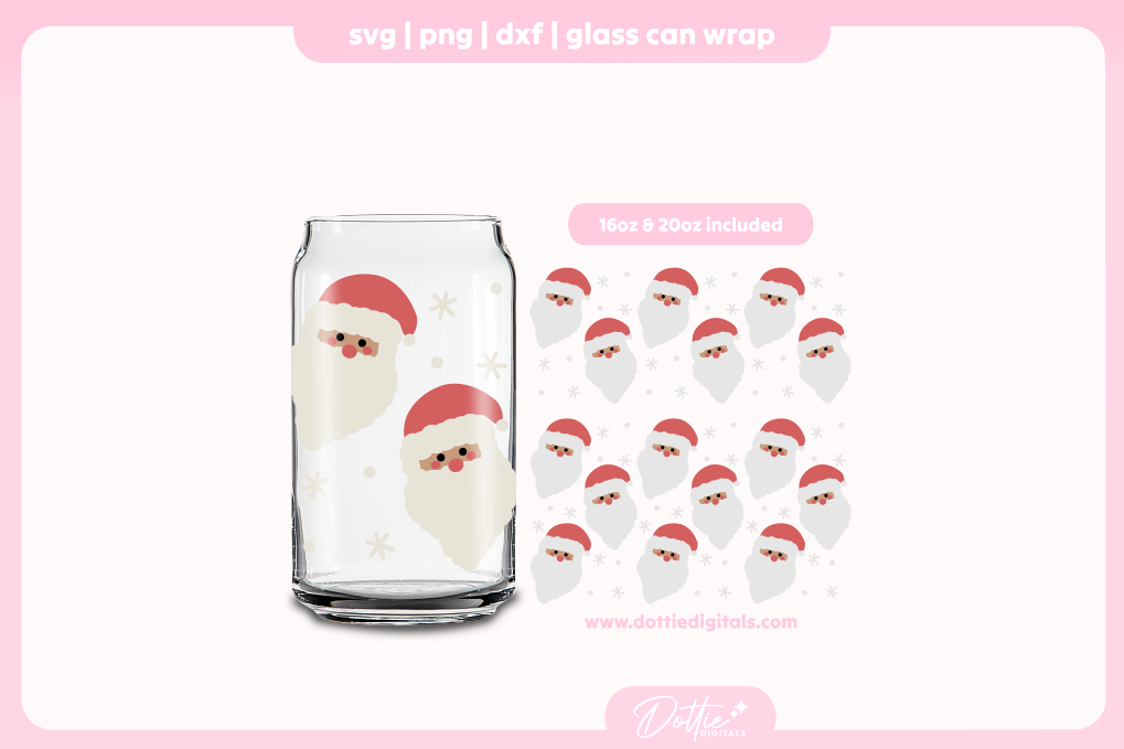 Christmas Santa Faces 16oz & 20oz Libbey Glass Can Bundle SVG PNG