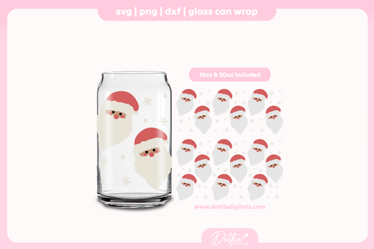 Christmas Santa Faces 16oz & 20oz Libbey Glass Can Bundle SVG PNG