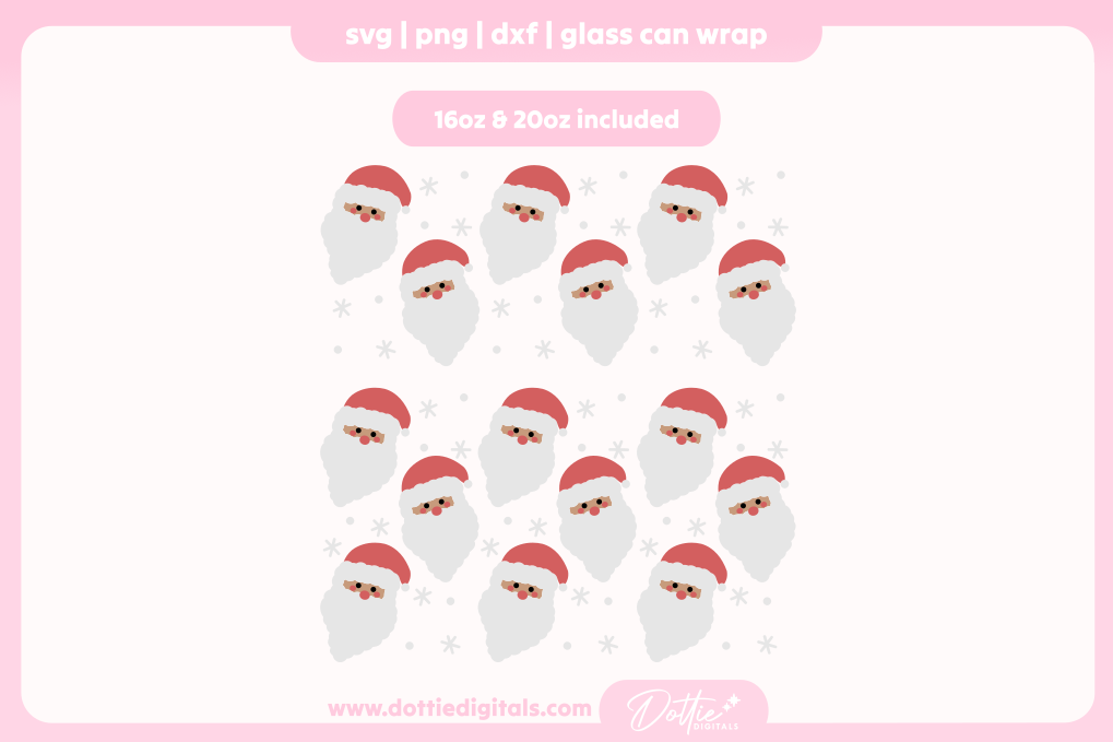 Christmas Santa Faces 16oz & 20oz Libbey Glass Can Bundle SVG PNG