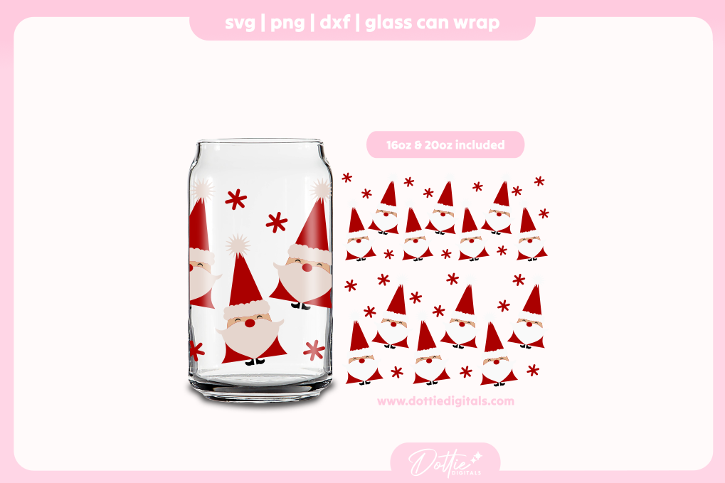 Santa Claus 16oz & 20oz Libbey Glass Can Bundle SVG PNG