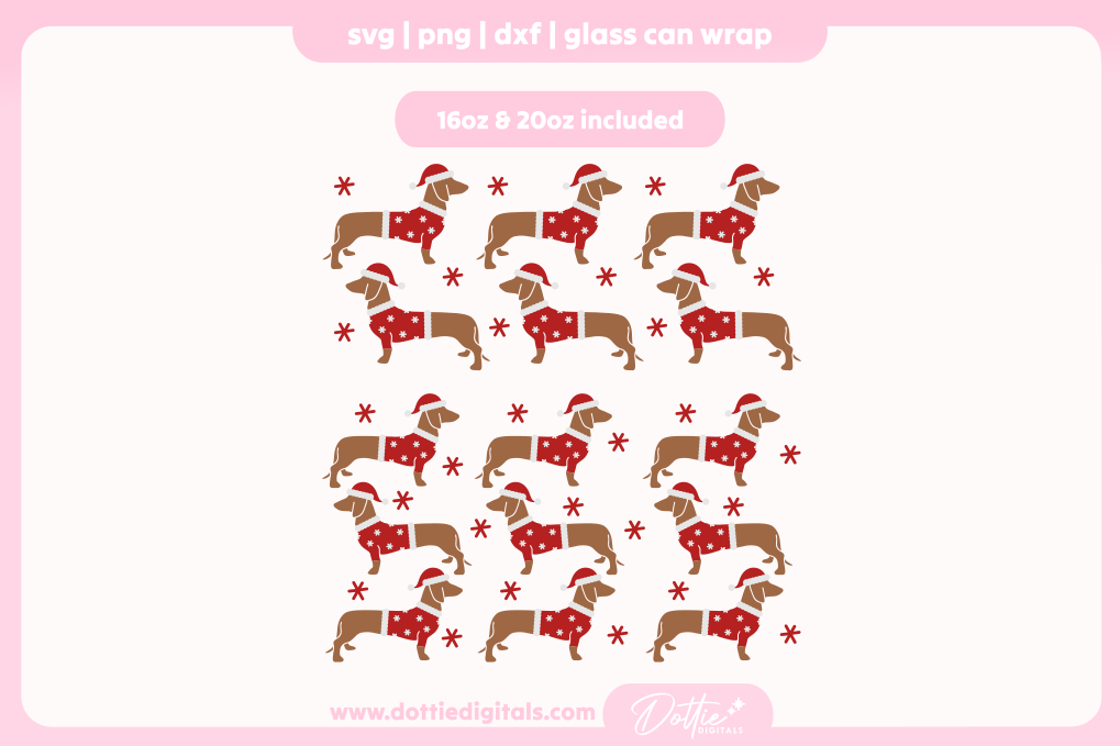 Santa Paws Sausage Dog Dachshund 16oz & 20oz Libbey Glass Can Bundle SVG PNG