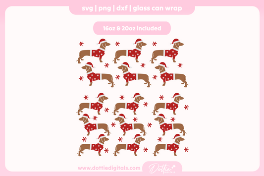 Santa Paws Sausage Dog Dachshund 16oz & 20oz Libbey Glass Can Bundle SVG PNG