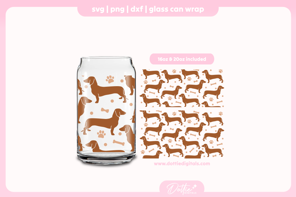 Sausage Dog 16oz & 20oz Libbey Glass Can Bundle SVG PNG