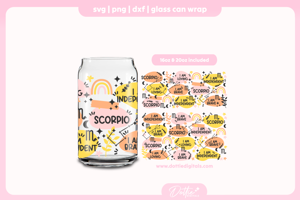 Scorpio Star Sign Affirmations 16oz & 20oz Libbey Glass Can Bundle SVG PNG