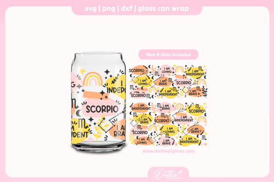 Scorpio Star Sign Affirmations 16oz & 20oz Libbey Glass Can Bundle SVG PNG