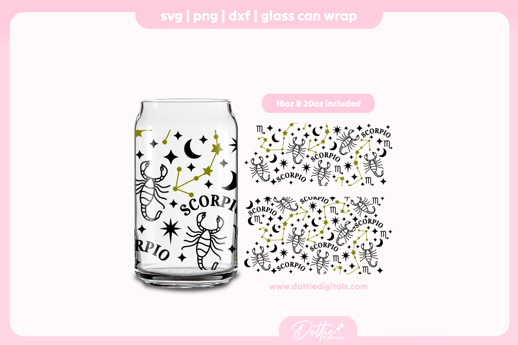 Scorpio 16oz & 20oz Libbey Glass Can Bundle SVG PNG