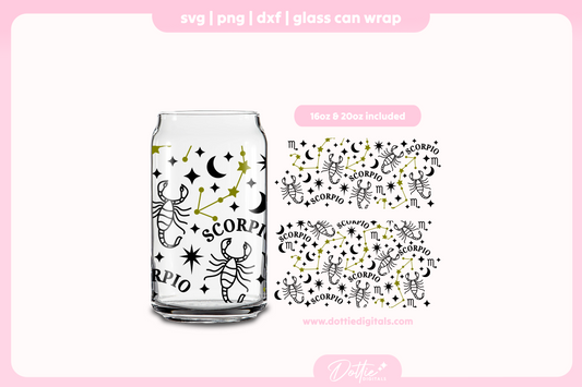 Scorpio 16oz & 20oz Libbey Glass Can Bundle SVG PNG