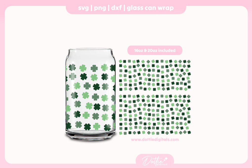 Lucky Shamrocks 16oz & 20oz Libbey Glass Can Bundle SVG PNG