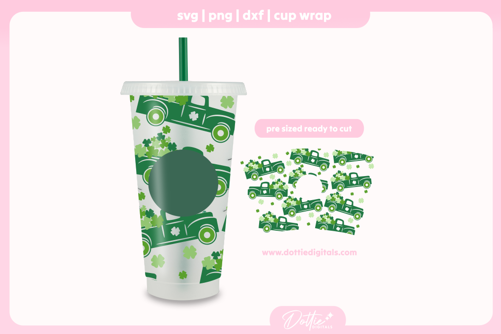 Shamrock Trucks Rustic St Patrick's Day Lucky Clover 24oz Starbucks Cold Cup SVG PNG