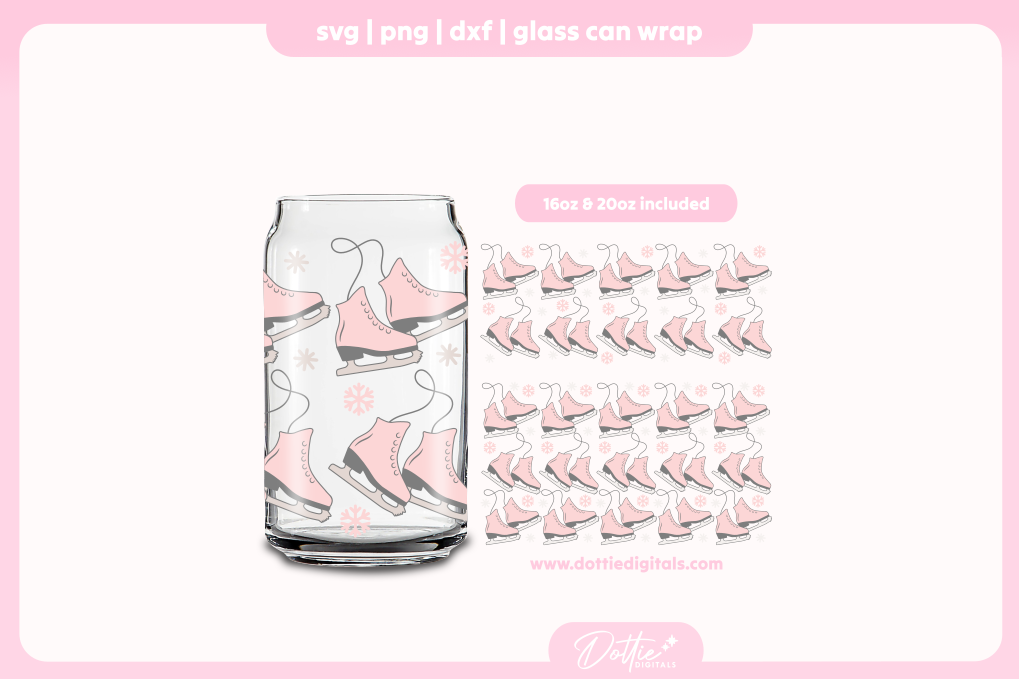 Ice Skates 16oz & 20oz Libbey Glass Can Bundle SVG PNG